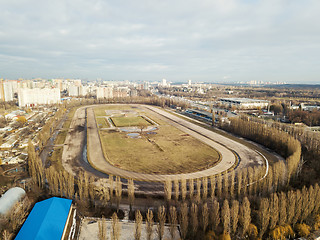 Image showing Panoramic aerial view from the drone, a view of the bird\'s eye to the Central Hippodrome of Ukraine in the city of Kiev.