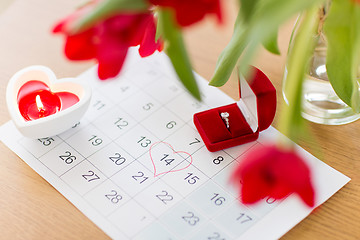 Image showing diamond ring and calendar sheet on valentines day