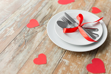 Image showing close up of table setting for valentines day