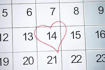 Image showing close up of 14th february date in calendar