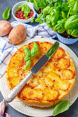 Image showing Traditional Tarte Tatin with potatoes.