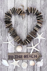 Image showing Driftwood Heart and to the Beach Sign