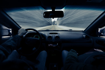 Image showing driving a car on winter road