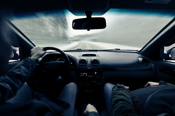 Image showing driving a car on winter road