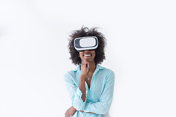 Image showing black girl using VR headset glasses of virtual reality