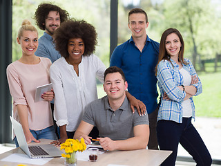 Image showing Multiethnic startup Business Team At A Meeting at modern office 