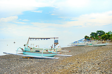 Image showing Wooden Bali fishing boats