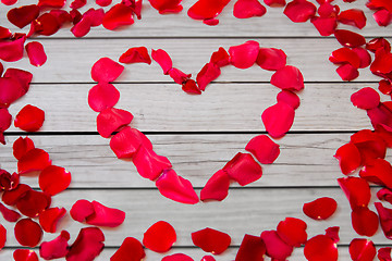 Image showing close up of red rose petals in heart shape