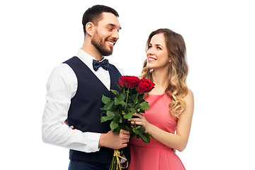 Image showing couple with bunch of flowers on valentines day