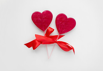 Image showing red heart shaped lollipops for valentines day