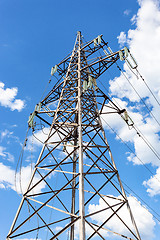 Image showing High voltage tower with ragged high-voltage line