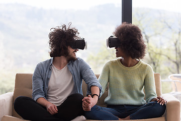 Image showing Multiethnic Couple using virtual reality headset