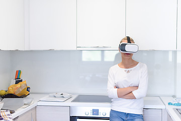 Image showing woman using VR-headset glasses of virtual reality