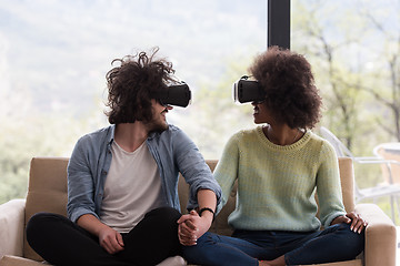 Image showing Multiethnic Couple using virtual reality headset