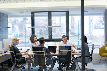 Image showing Startup Business Team At A Meeting at modern office building