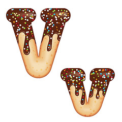 Image showing Tempting typography. Font design. 3D donut letter V glazed with 