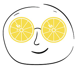 Image showing Cartoon face of a man with sliced lemon over eyes vector or colo