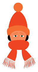 Image showing A boy wearing an orange winter cap and scarf looks handsome vect