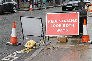 Image showing Pedestrians Look Sign