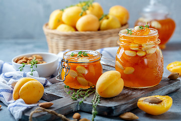 Image showing Apricot jam with thyme and almonds.