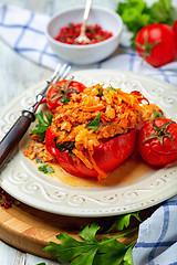 Image showing Plate of stuffed peppers.