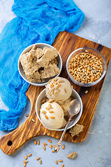 Image showing Artisanal ice cream with halva and sunflower seeds.