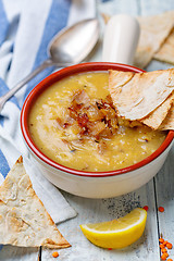 Image showing Lebanese red lentil soup with caramelized onion.