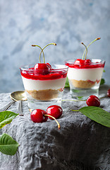 Image showing Sweet cherry cheesecake.