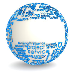 Image showing Blank sphere with blue word cloud