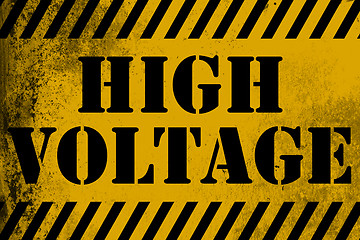 Image showing High Voltage sign yellow with stripes