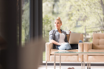 Image showing woman drinking coffee enjoying relaxing lifestyle