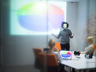 Image showing Startup Business Team At A Meeting at modern night office buildi