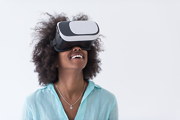 Image showing black girl using VR headset glasses of virtual reality