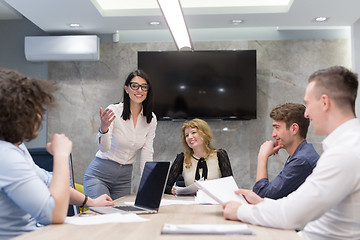 Image showing Startup Business Team At A Meeting at modern office building