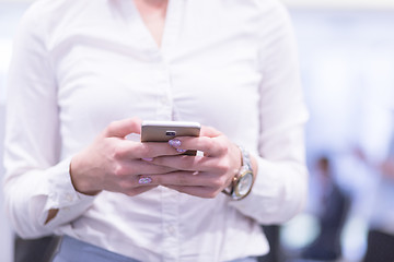 Image showing Elegant Woman Using Mobile Phone in startup office building