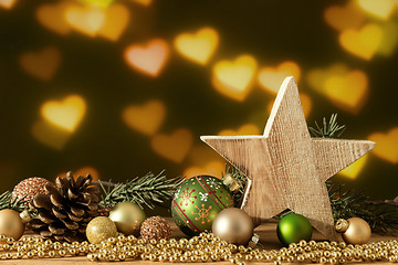 Image showing Christmas decoration wooden star with glass balls