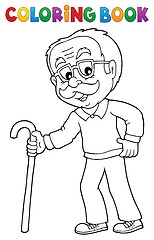 Image showing Coloring book grandpa with walking stick