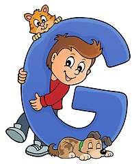 Image showing Boy and pets with letter G