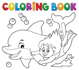 Image showing Coloring book girl and dolphin theme 1