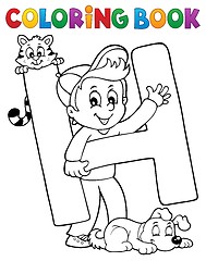 Image showing Coloring book boy and pets by letter H