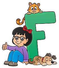 Image showing Girl and pets with letter F