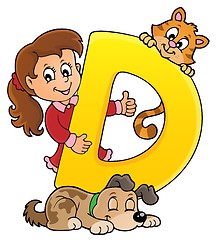 Image showing Girl and pets with letter D