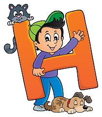 Image showing Boy and pets with letter H