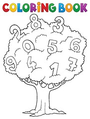 Image showing Coloring book tree with numbers theme 1