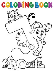 Image showing Coloring book girl and pets by letter J