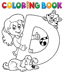 Image showing Coloring book girl and pets by letter D