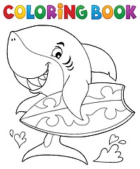 Image showing Coloring book surfer shark theme 1