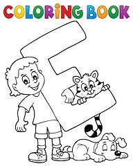 Image showing Coloring book boy and pets by letter E