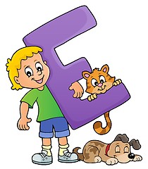 Image showing Boy and pets with letter E