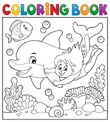 Image showing Coloring book girl and dolphin theme 2